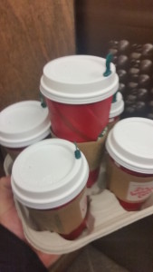 Having the name on the Starbucks cup: handy when the office get supplied all at once.