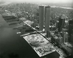 The first landfill in what would later become Battery Park City and the North Cove Marina area (1970's) (Image by Damiano Beltrami)