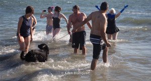Friends facing the cold water during the coney island polar bear plunge