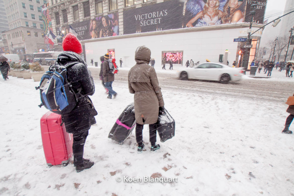 These two girls had just arrived in New York City, and dragged their suitcases trough the fresh snow of Juno. (Image: Koen Blanquart)