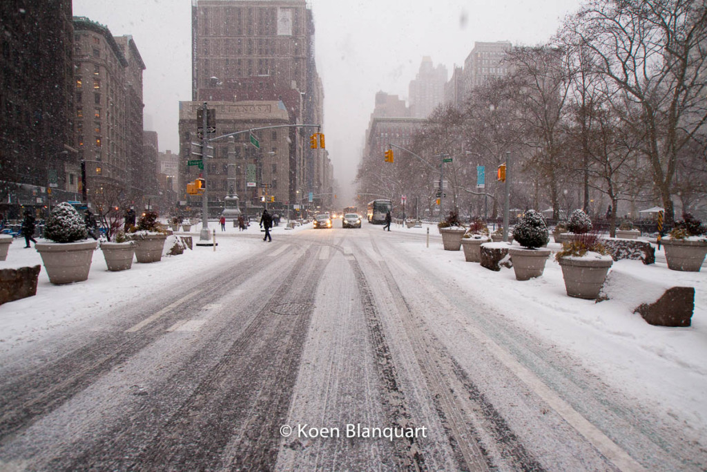 Fifth avenue, Manhattan, on Monday afternoon, when the first part of Juno hit NYC. (Image Koen Blanquart)
